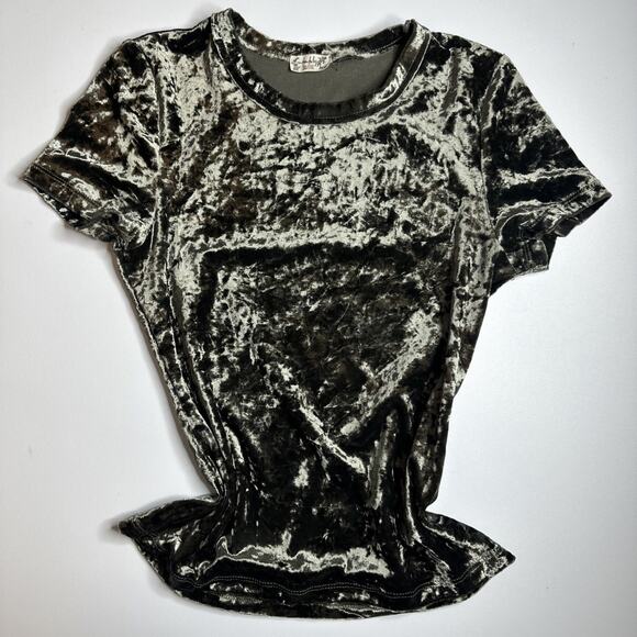 Free People Crushed Velvet Baby Tee XS Stretch Goth Grunge Witchy Soft Y2K Top - Picture 3 of 9